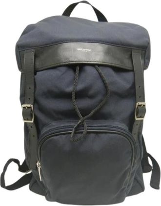 Saint Laurent Pre-owned Vintage Canvas Backpack - Dames - Vintage Rugzakken - Blauw - ONE Size - Leer - Vintage