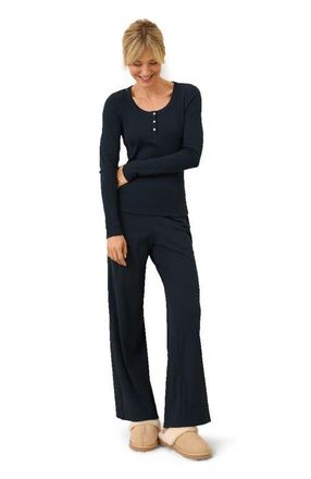 Pact Dream Rib Wide Leg Lounge Pant Made with Organic Cotton in Midnight Blue at Nordstrom, Size X-Small