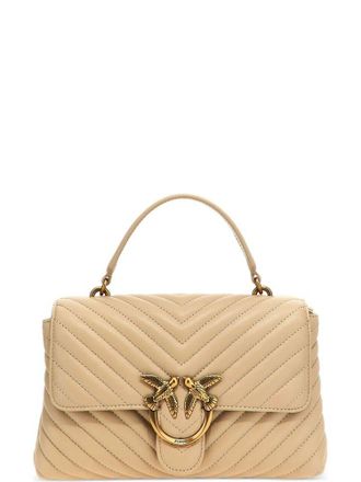 Pinko Quilted Chevron Beige Tote Bag With Elegant Gold Clasp
