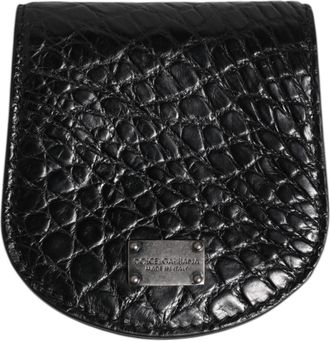 Dolce & Gabbana Mens Black Exotic Skin Coin Condom Case Holder Pocket Wallet Caiman Leather