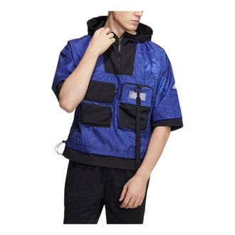 adidas Mens adidas Splicing Design Pocket Detail Sports Hooded Jacket Navy Blue HE9927