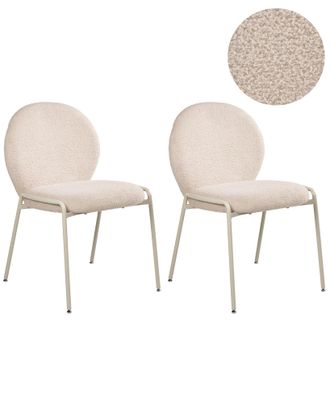Beliani Set Di 2 Sedie Da Pranzo Imbottite Boucle Con Gambe In Ferro Beige Chiaro Ellie
