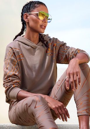 Active By Lascana Hoodie LASCANA ACTIVE, Damen, Gr. XL (48/50), braun (braun, kupfer), Sweatware, Obermaterial: 60% Baumwolle, 40% Polyester, bedruckt, gemustert, gl&auml;nz
