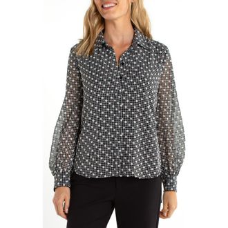 Liverpool L.A. Balloon Sleeve Button-Up Top in Black/White Plaid at Nordstrom, Size X-Large P