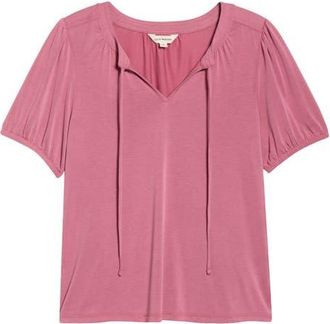 Lucky Brand Sandwash Tie Neck Top in Mauvewood at Nordstrom, Size Xx-Large