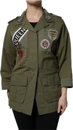 Dolce & Gabbana Militair Groene Queen Jas met Versieringen - Dames - Zomerjassen - Groen - S - Katoen - Jassen