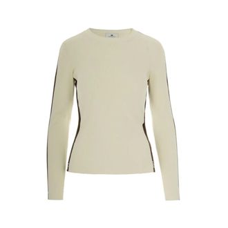Elisabetta Franchi Round-neck Knitwear, female, Beige, Size: S Viscose Sweater