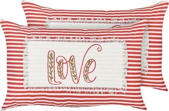 Beliani Beliani - Set of 2 Scatter Cushions Throw Pillows Cotton Cover Striped Pattern 30 x 50 cm Red and White Alsine