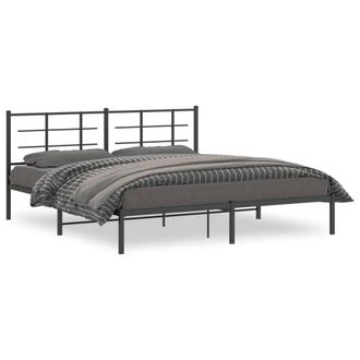 Berkfield Home Metal Bed Frame without Mattress with Headboard Black 183x213cm | Size: 183x213 cm