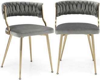 Costway Costway - Set of 2 Dining Chairs Upholstered Armless Velvet Accent Chair With Woven Back