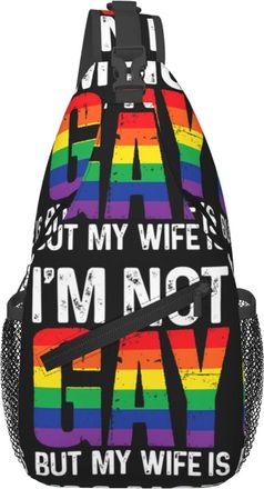Generic Pride Rainbow Gay I Am Not Gay But My Wife Sling Bag Anti Theft Cross Body Bag With Zipper Backpack For Outdoors Casual Camping