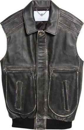 Paco Rabanne Weathered Leather Vest in Black at Nordstrom, Size 6 Us