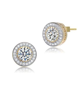 Rachel Glauber Round Halo Stud Earrings with Clear Cubic Zirconia