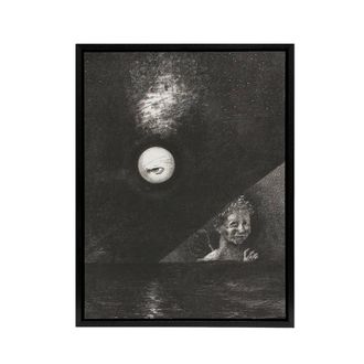Artery8 Angel of Certitude & Questioning Eye Redon Black Framed Canvas in Grey | Size: W24 x H32