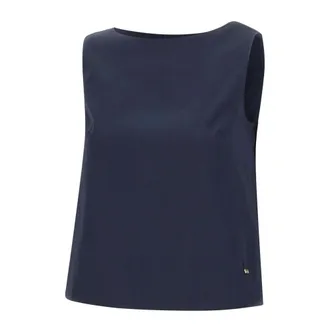 Herno Sleeveless Tops, female, Blue, Size: XS Cotton Top with Bow