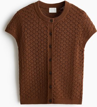 H&M Cardigan in Pointellestrick mit Kappen&auml;rmeln - Braun