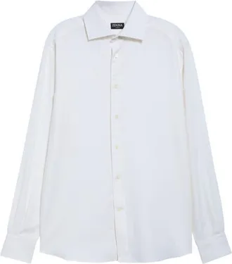 Ermenegildo Zegna Cashco Cashmere & Cotton Button-Up Shirt in White at Nordstrom, Size Xx-Large