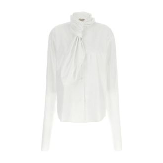 Alberta Ferretti Overhemden, Dames, Wit, S, Katoen, Tie-neck Poplin Shirt