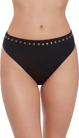Steve Madden Studded High Cut Bikini Bottoms in Black at Nordstrom, Size X-Small