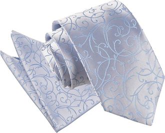 DQT Woven Swirl Floral Wedding Classic Neck Tie & Pocket Square Handkerchief Set for Men in Baby Blue