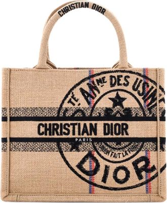 Dior Book Embroidered Raffia Small tote bag - Zwart