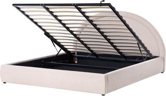 Beliani Cama Con Somier De Tela 180 X 200 Cm Con Cabecero Espacio Almacenaje Elevable Beige Claro Mouzon
