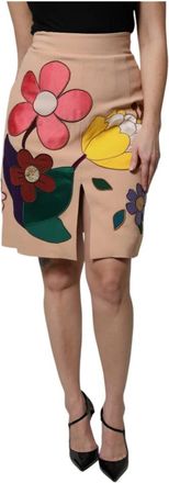Dolce & Gabbana Beige Bloemen High Waist Kokerrok - Dames - Korte rokken - Veelkleurig - XL - Rokken