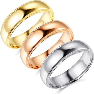 Pompeii3 7mm Milgrain Plain High Polished Dome Wedding Band 10k White, Yellow, Rose Gold
