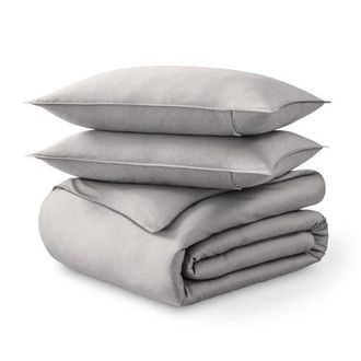 Bare Home 400 Thread Count Organic Cotton Sateen Duvet Cover and Sham Set in Light Grey at Nordstrom, Size Queen