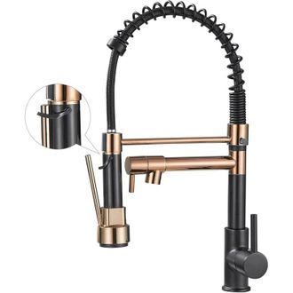 OEM Grifo De Cocina Con Rociador Extra&iacute;ble, Mezclador De Arco Alto Para Fregadero, Negro Y Oro Rosa