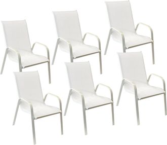 Happy Garden Pack De 6 Sillas Marbella En Textileno Blanco Aluminio Blanco