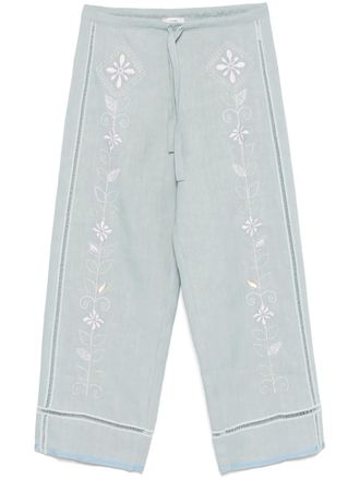 Forte_Forte embroidered trousers - women - Linen/Flax - III - Blue