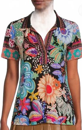 Johnny Was Janie Short Sleeves Swing Polo In Caetana Print