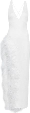 Atu Body Couture Maxi-jurk met V-hals en veren afwerking - Wit