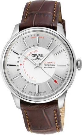 Gevril Group Guggenheim Swiss Automatic Croc Embossed Leather Strap Watch, 44mm in Brown at Nordstrom Rack