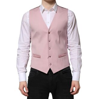 Dolce & Gabbana Pink Wool Dress Formal Men Waistcoat Mens Vest