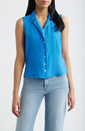 Cloth & Stone Notch Collar Sleeveless Button-Up Shirt in Saltwater at Nordstrom, Size X-Small