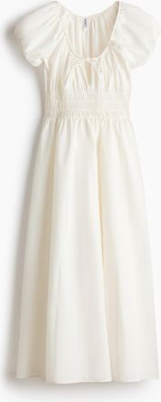 H&M Kleid mit gesmokter Taille - Weiss