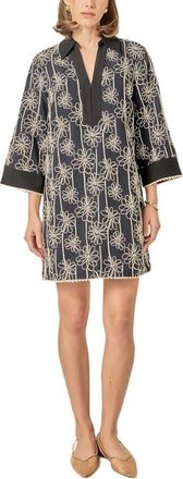English Factory Floral Embroidery Shift Minidress in Black/Natural at Nordstrom, Size X-Small