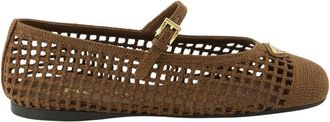 Prada Ballerinas van gehaakt materiaal - Dames - Ballerinas - Bruin - 39 EU - Leer - Schoenen