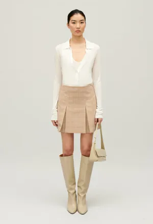 Claudie Pierlot Jupe trap&egrave;ze carreaux beige