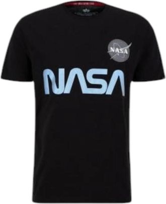 Alpha Industries Reflecterend Nasa Print T-Shirt - Heren - T-shirts - Zwart - L - Katoen - Tops