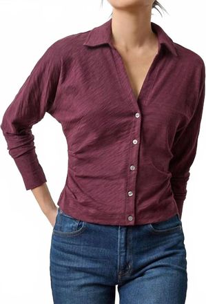 Lilla P Side Pleat Button Down Shirt In Merlot