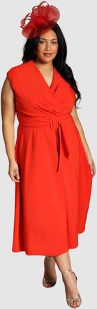 Coast Plus V-Neck Belted Midi Dress in Flame Red at Nordstrom, Size 14