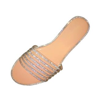 Generic Women Retro Summer Casual Crystal Flat Slippers Fashion Ladies Sandals Comfortable Lightweight Elegant Design (Khaki, 6.5)
