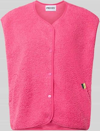 Pieces Relaxed Fit Weste mit Druckknopfleiste Modell KATTY in Neon Pink, Gr&ouml;&szlig;e XS