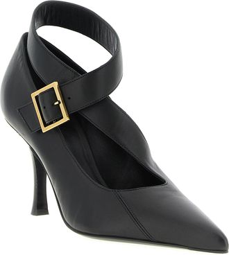 Khaite Womens Pointed Toe With Ankle Strap Pump Black Lamb Leather