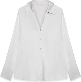 Fiorella Rubino Viscose Satin Shirt - Dames - Overhemden - Grijs - 2XL - Satijn - Overhemden