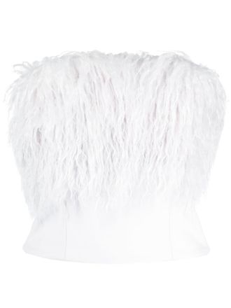 Patrizia Pepe fur-detailing strapless top - women - Polyester/Viscose/Elastane - 38 - Purple