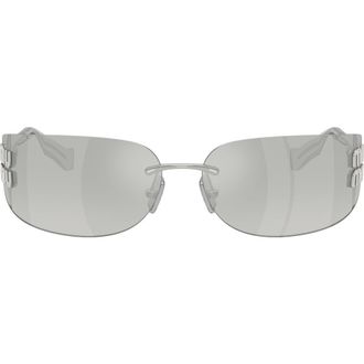 Miu Miu 75mm Oversize Rectangular Wrap Sunglasses in Silver /Silver Mirror at Nordstrom